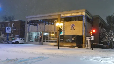 Fire sation during snowfall Stock Footage 125549124