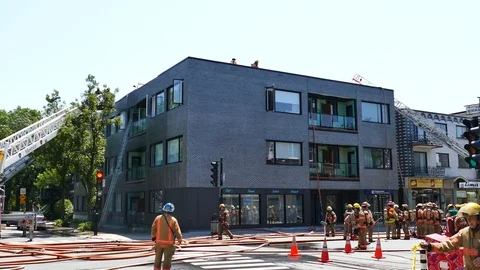 Fire scene at day light Stock Footage 114809382