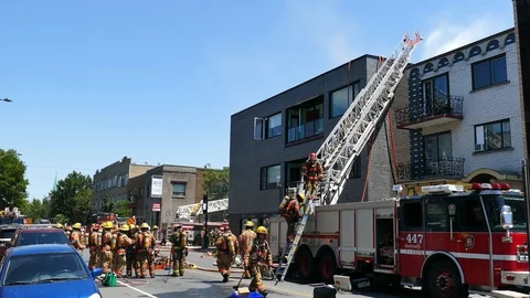 Fire scene at daylight Stock Footage 114801094