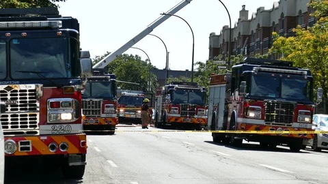 Fire scene at daylight Stock Footage 116079994