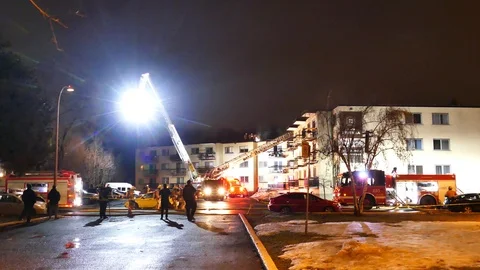 Fire scene at night Stock Footage 114741715