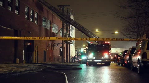 Fire scene wide shot lock off Stock Footage 644816