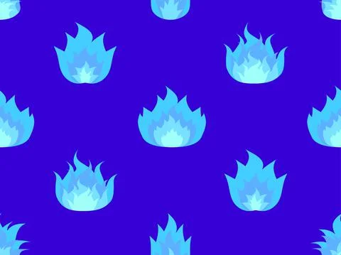 Fire seamless pattern. Blue flame in a flat style on a blue background. Fire  Stock Illustration