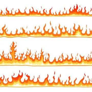 Fire seamless pattern. Cartoon blaze, hot flames borders lines. Hell elements Stock Illustration