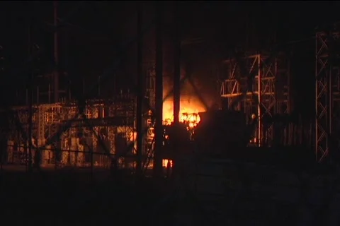 Fire Seen in Industrial Area 動画素材 857581