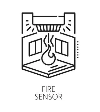 Fire sensor home security electronics line icon Stock Illustration
