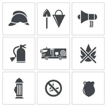 Fire service icons set Stock Illustration