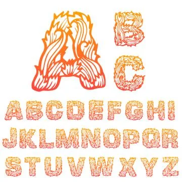 Fire set font alphabet text on a red background concept. Vector Stock Illustration