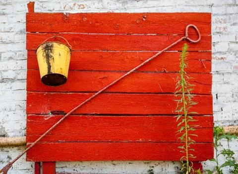 Fire shield with fire extinguishing tools. Stock Photos
