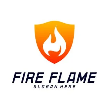 Fire Shield Logo Design Vector Template. Shield Fire Logo Concept. Icon Symbo Stock Illustration