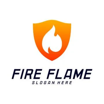Fire Shield Logo Design Vector Template. Shield Fire Logo Concept. Icon Symbo Stock Illustration