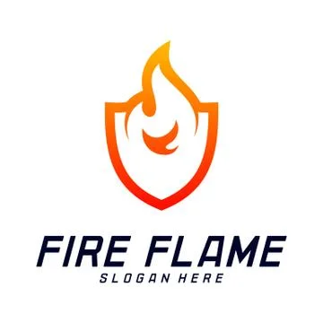 Fire Shield Logo Design Vector Template. Shield Fire Logo Concept. Icon Symbo Stock Illustration