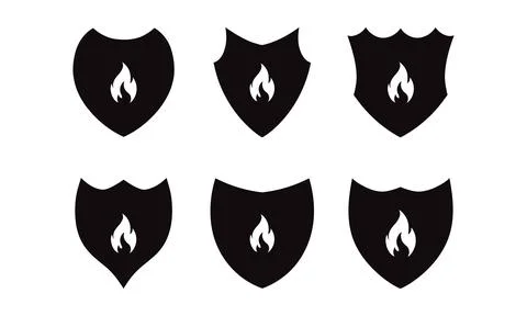 Fire Shield Protection Icons Set for Cyber Security Vector Stock-Illustration