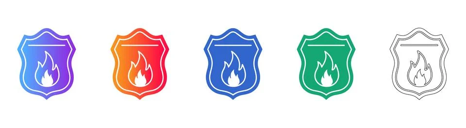 Fire Shield Safety Icon Set for Security Apps Stock Illustration
