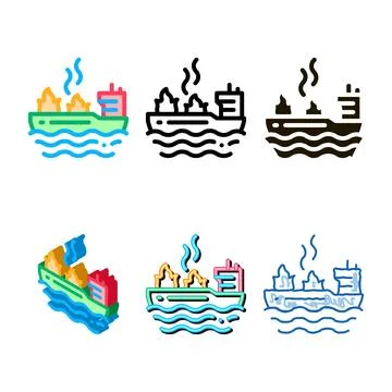 Fire on ship icon vector outline concepts Stock Illustration