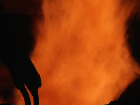 Fire Shooting From Container in Foundry Stock Footage 1089292