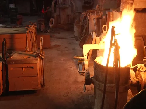 Fire Shooting From Container in Foundry Stock Footage 1089316