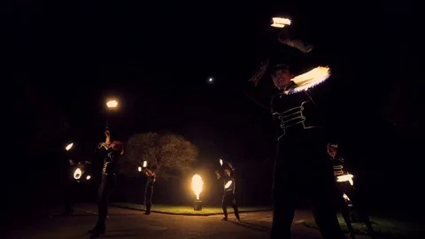 Fire show amazing at night. Dances with fire in the night Stock Footage