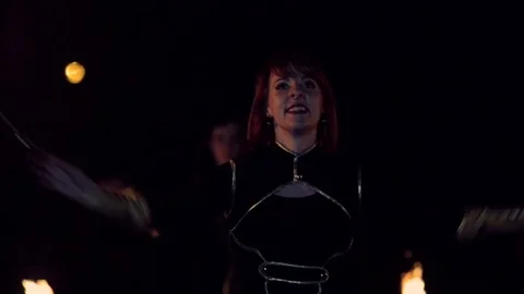 Fire show amazing at night. Dances with fire in the night Stock Footage