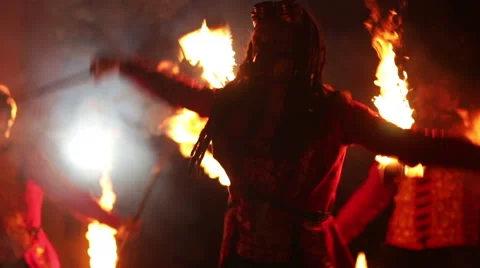 Fire show amazing at night Stock Footage 48391276