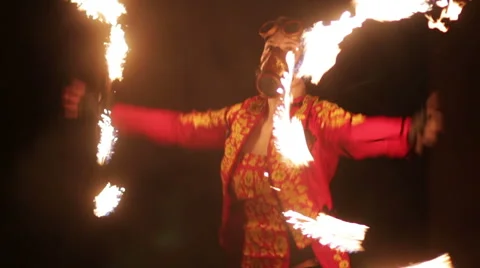 Fire show amazing at night Stock Footage 48395709