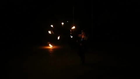 Fire show and a lot of the bright sparks in the night. Stock Footage 87251367