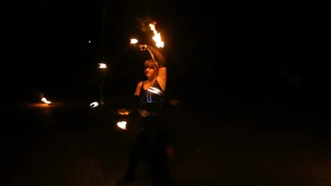 Fire show and a lot of the bright sparks in the night. Stock Footage 87251987
