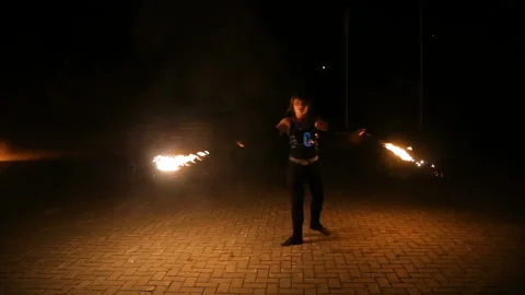 Fire show and a lot of the bright sparks in the night. Stock Footage 87252872