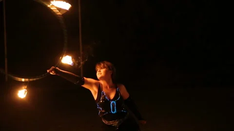 Fire show and a lot of the bright sparks in the night. Stock Footage 87258968