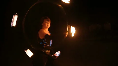 Fire show and a lot of the bright sparks in the night. Stock Footage 87259393