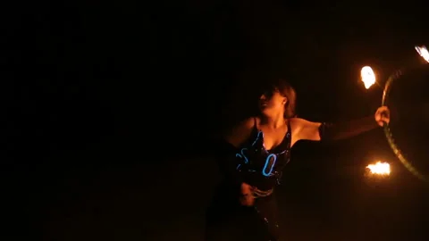 Fire show and a lot of the bright sparks in the night. Stock Footage 87259575