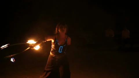 Fire show and a lot of the bright sparks in the night. Stock Footage 87259784