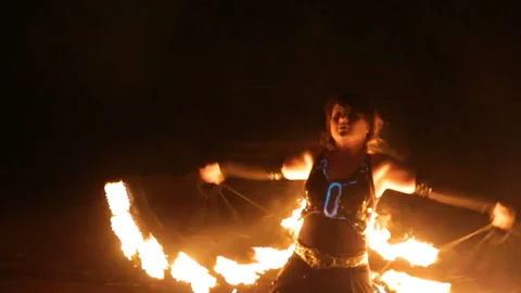 Fire show and a lot of the bright sparks in the night. Stock Footage 87260212