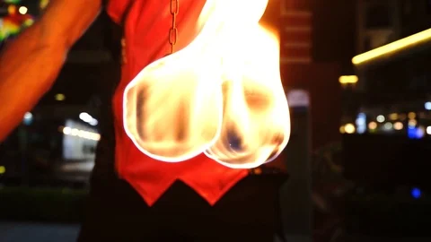 Fire show on the beach performed by a hot guy. Stock Footage 96210950
