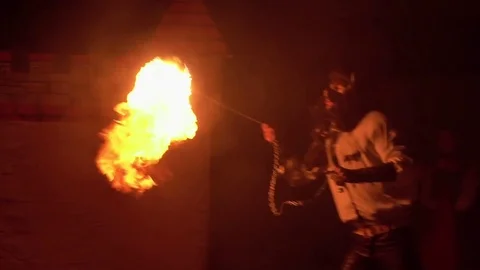 Fire show breather spitting flame. Slow motion Stock Footage 69969787