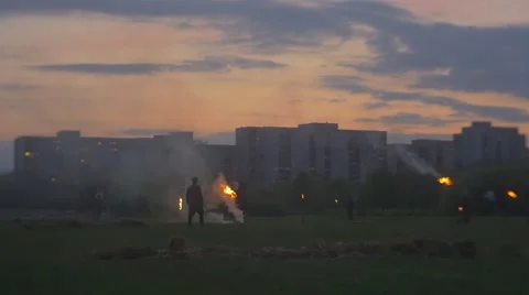 Fire Show With Cavalry Stock Footage 62793950