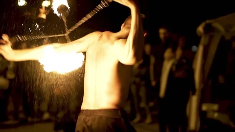 Fire show in the city center Stock Footage 170066082