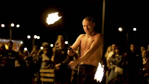 Fire show in the city center Stock Footage 170066221