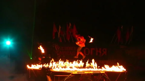 Fire show - dancing with fire Stock Footage 53536859