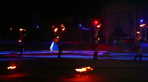 Fire show - dancing with fire Stock Footage 53539361