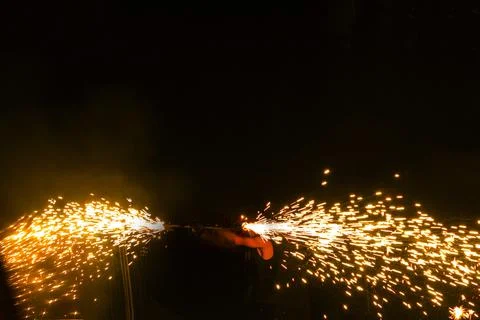 Fire show at an event in the dark Stock Photos