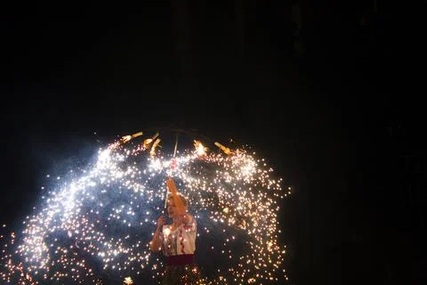 Fire show at an event in the dark Stock Photos
