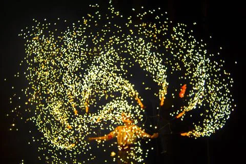 Fire show at an event in the dark Stock Photos