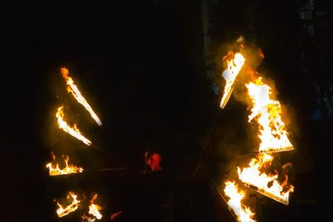 Fire show at an event in the dark Stock Photos