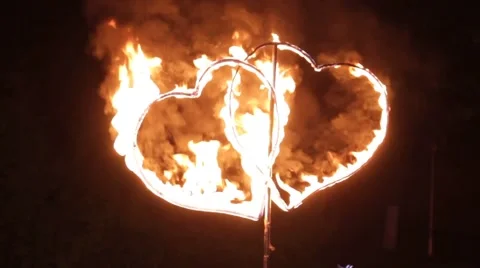 Fire show in the form of hearts Stock Footage 47247756