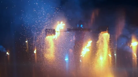 Fire Show. Guy Twists In His Hands Stick From Which Many Sparks Of Fire Go Out. Stock Footage 109458432