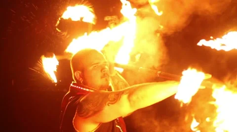 Fire show at night Stock Footage 48055834