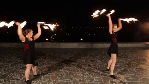 Fire show in the night Stock Footage 72054051
