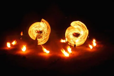 Fire show at night Stock Photos