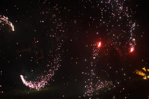 Fire show in the night Stock Photos